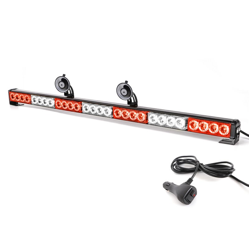 SMALLFATW 32 inch Red White Emergency Lights for Vehicles 28 LED, Traffic Advisor Lights Safety Windshield Dash Warning Light for Volunteer Firefighter Vehicles Trucks with Cigar Lighter - Image 1